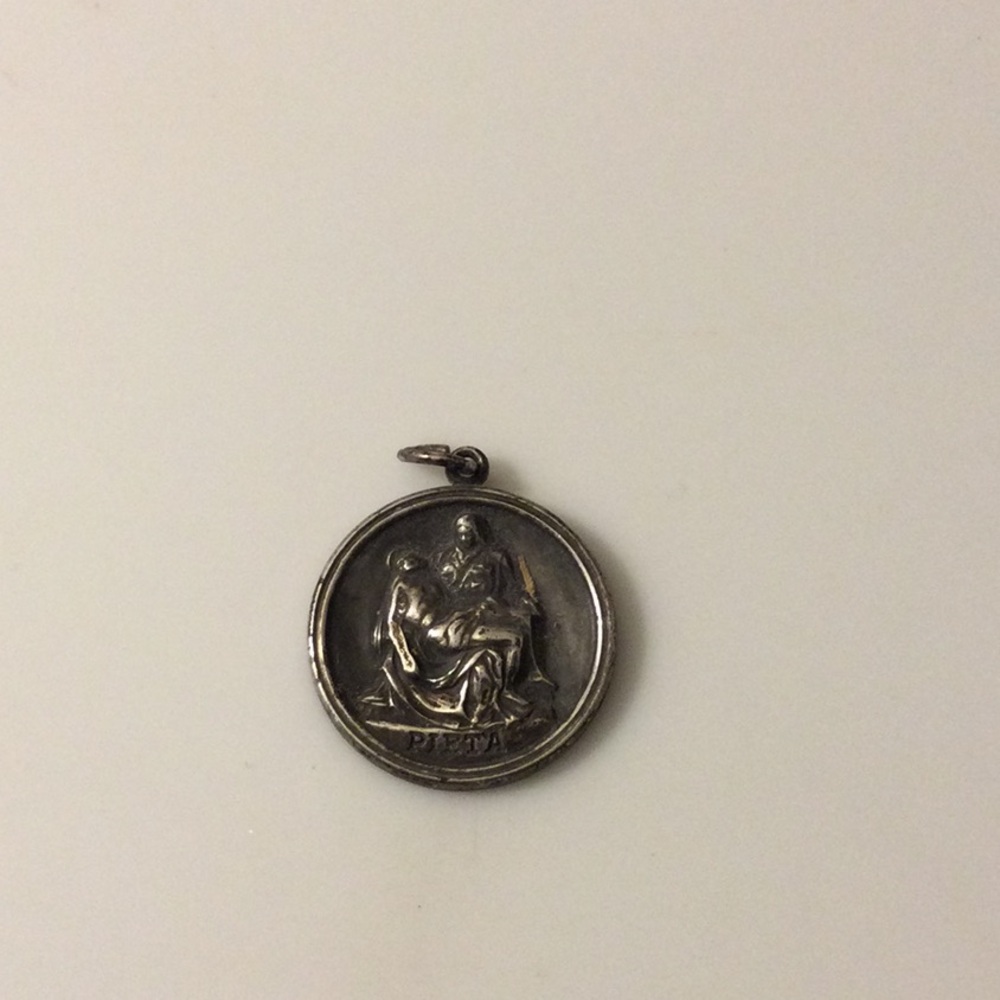Vintage Silver Religious Pieta Medal Pendant